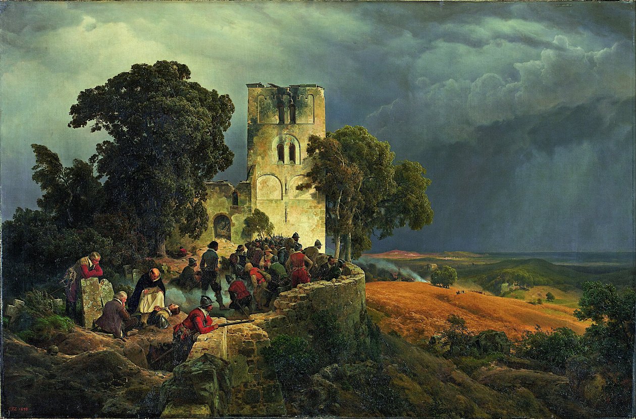 Belejringsforsvaret for en kirkegård under trediveårskrigen af Carl Friedrich Lessing