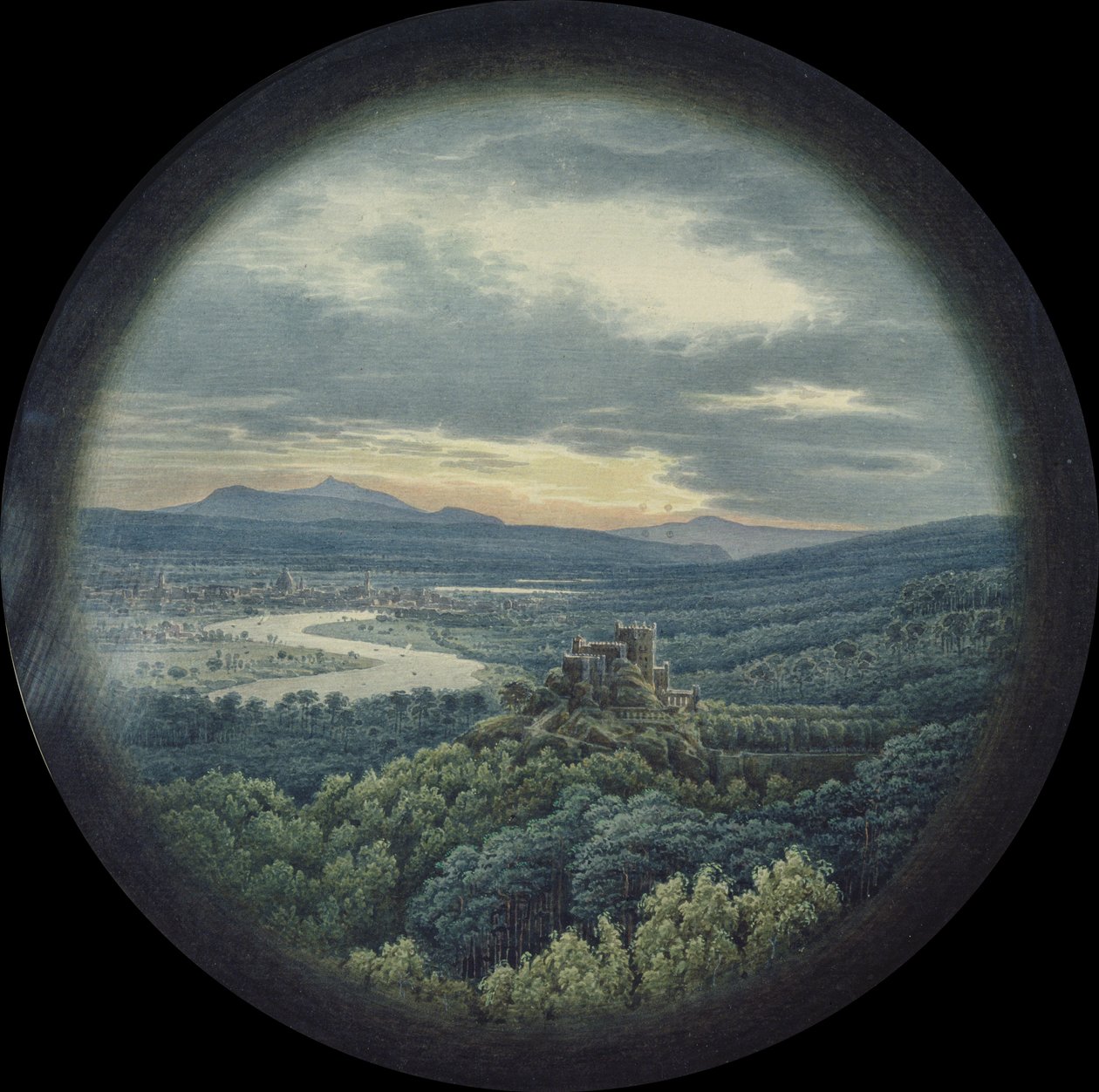 Udsigt over Dresden (wc og kropsfarve på papir) af Karl Friedrich Schinkel