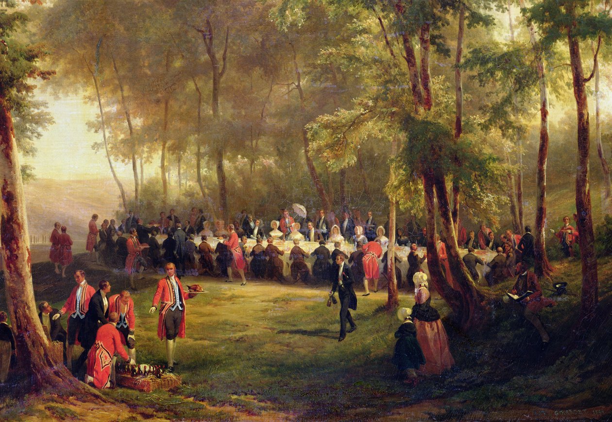 Frokost givet af Louis-Philippe til dronning Victoria i Eu-skoven, 6. september 1843, 1844 (detalje af 60678) af Karl Girardet