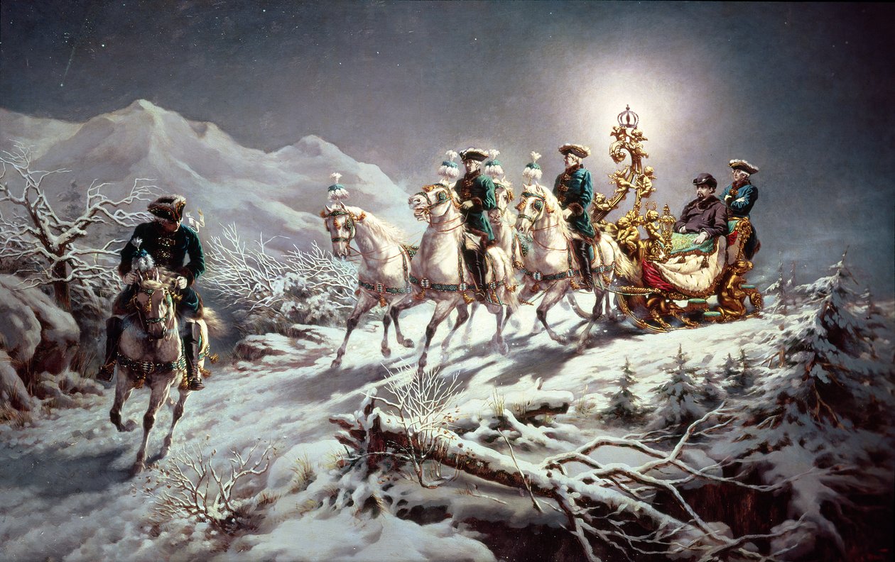 Ludwig II (1845-86) af Bayern Slæde om natten fra Neuschwanstein til Linderhof, 1888 af Karl Gottlieb Wenig