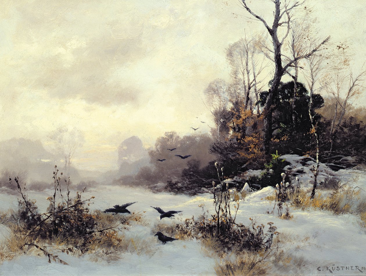 Krager i et vinterlandskab, 1907 af Karl Kustner