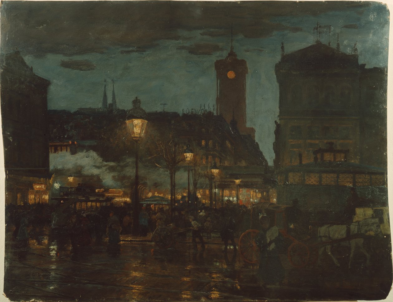 Alexanderpladsen, Berlin, om natten, 1895 af Karl Langhammer