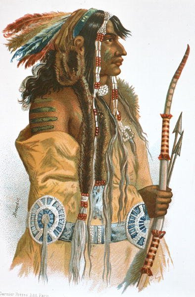 En mandanindianer, ca. 1833-34 (farve litho) af Karl (after) Bodmer