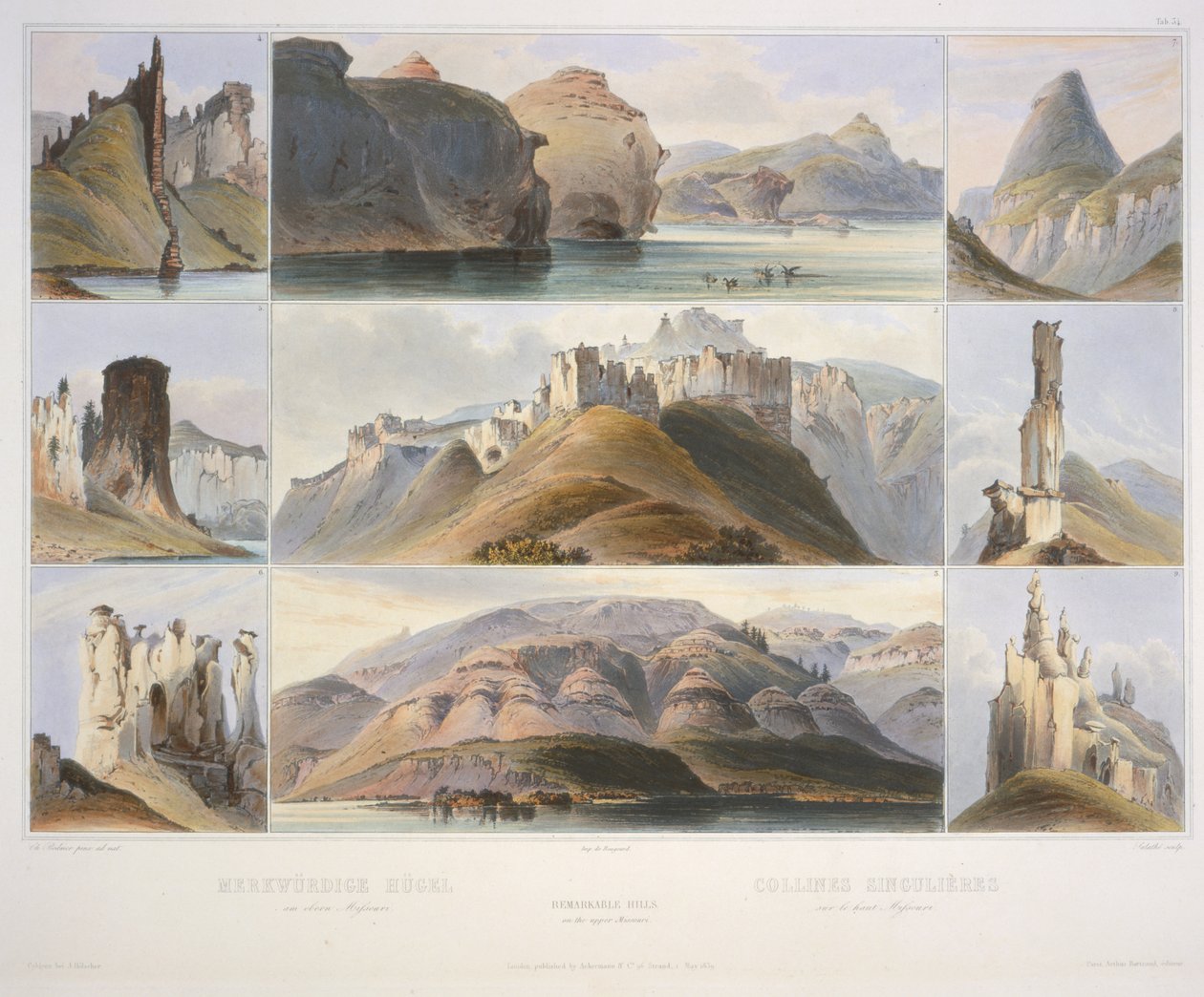 Bemærkelsesværdige bakker på Upper Missouri af Karl Bodmer