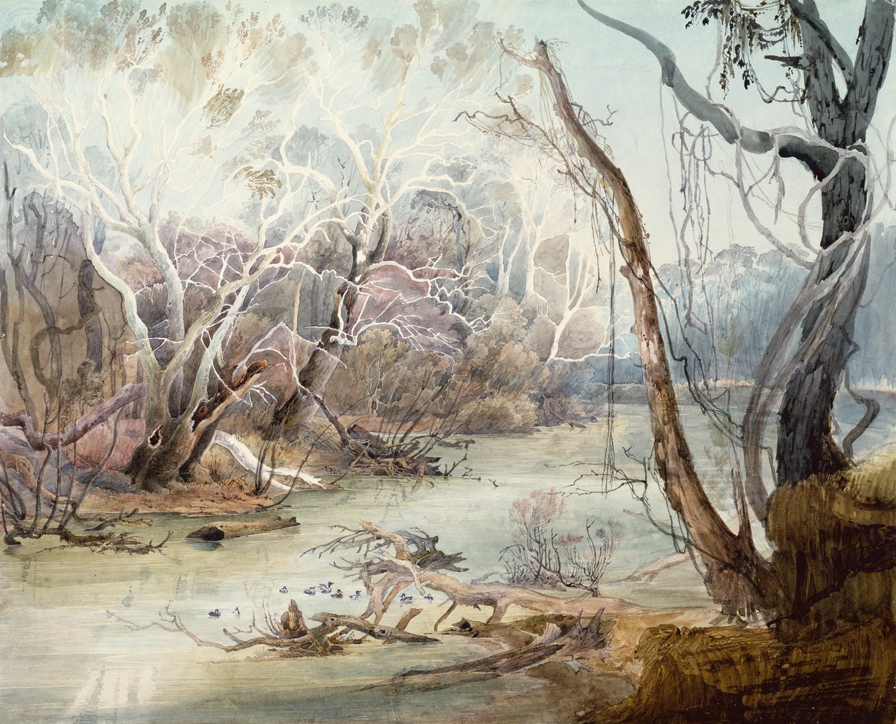 Fox River nær New Harmony, Indiana af Karl Bodmer
