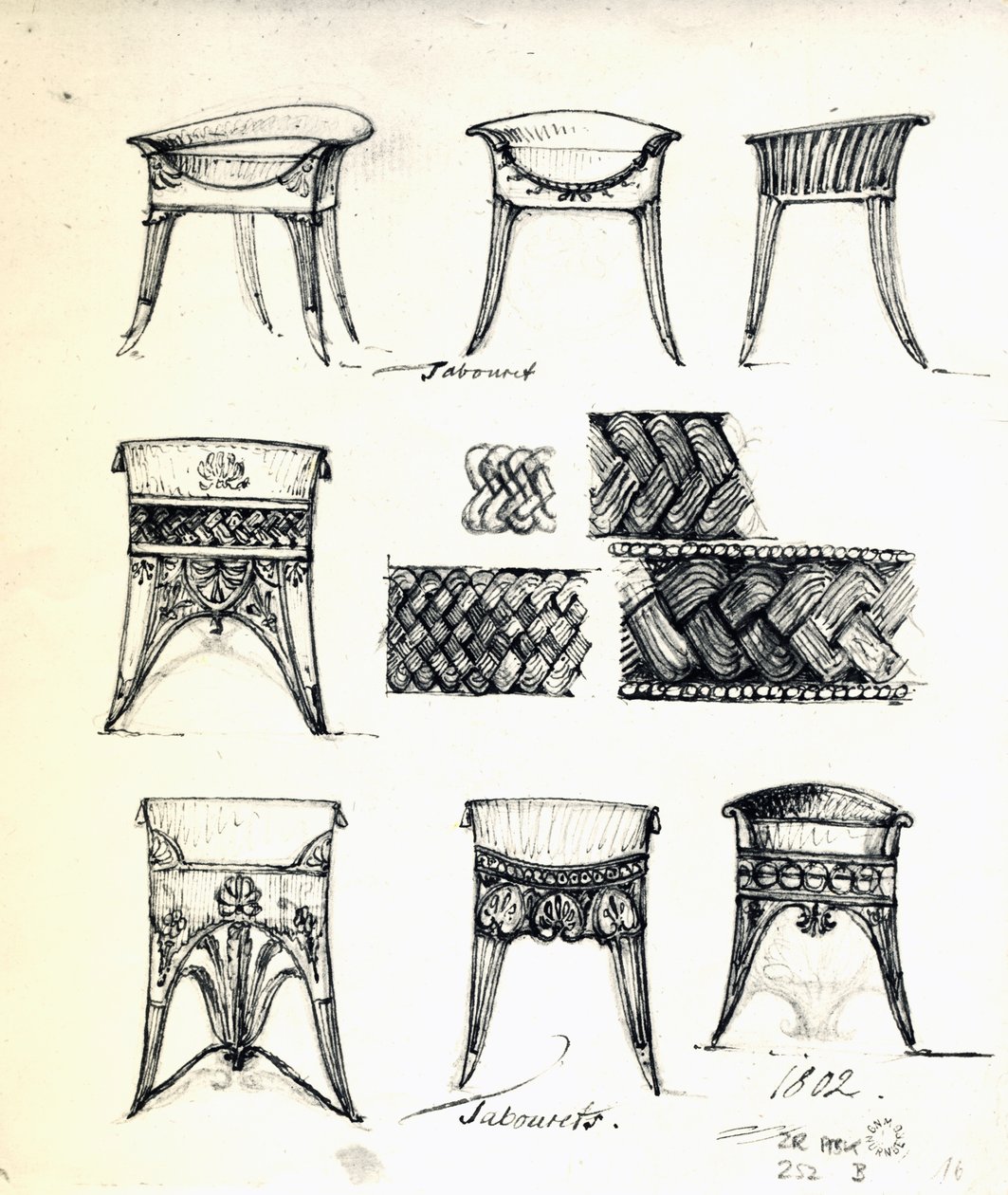 Designs til taburetter af Karl Haller von Hallerstein