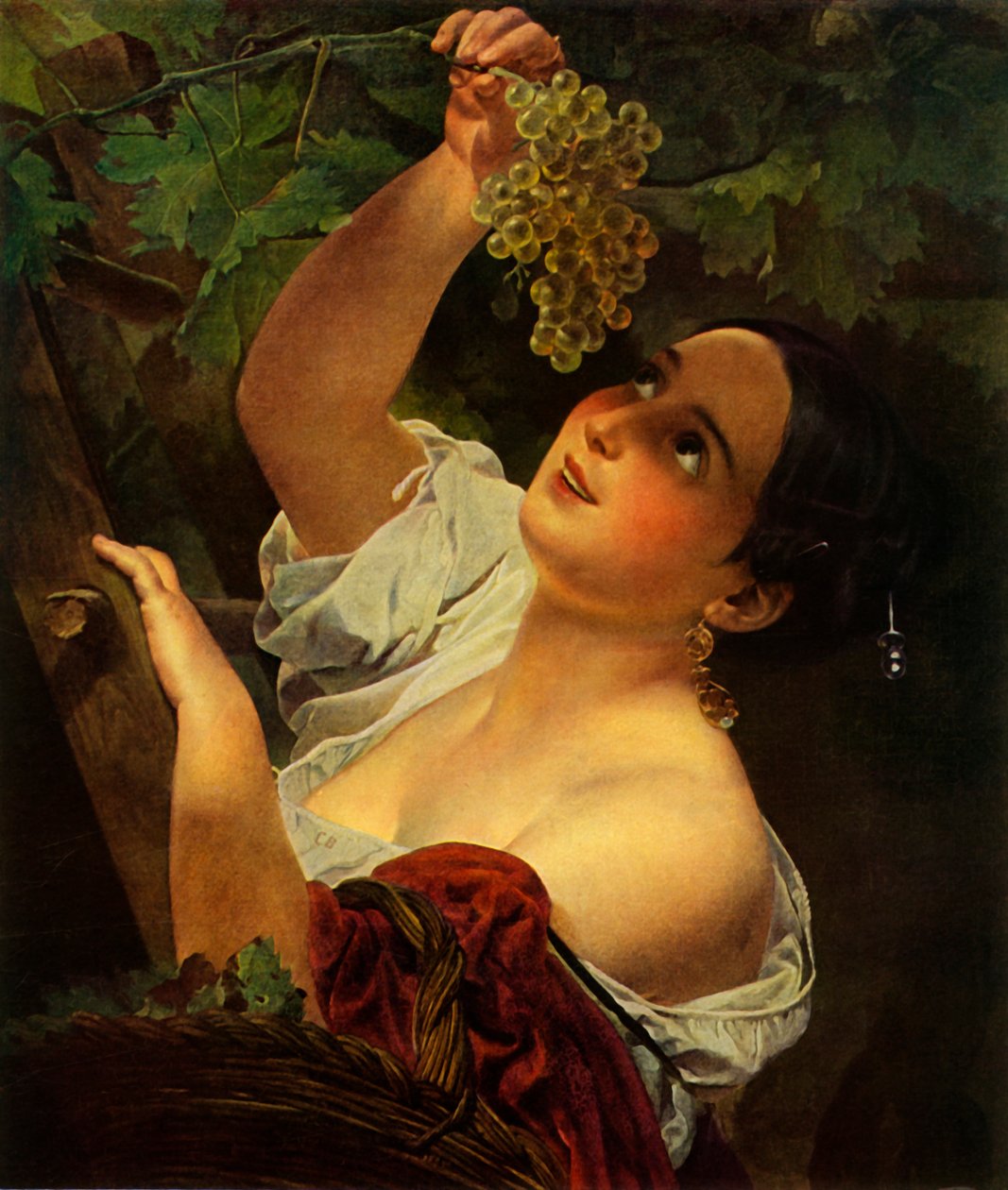 Italiensk middag, italiensk pige plukker druer af Karl Pavlovich Bryullov