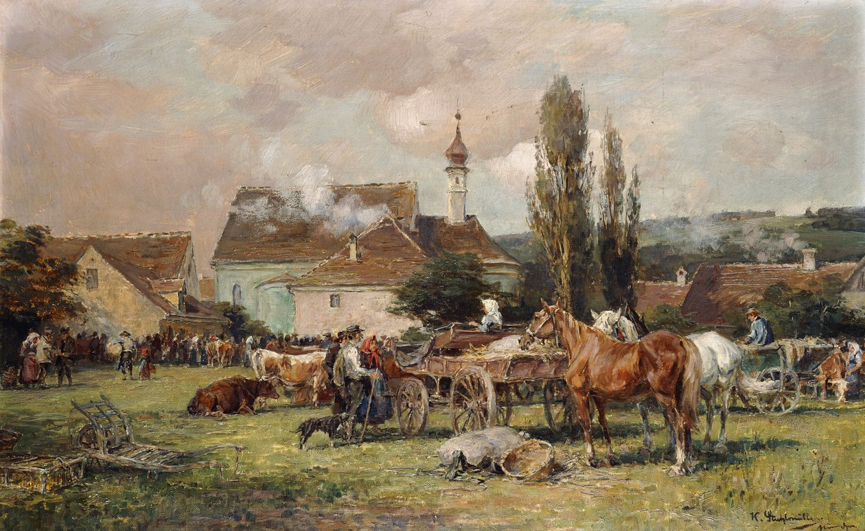 Et marked ved en landsby af Karl Stuhlmuller