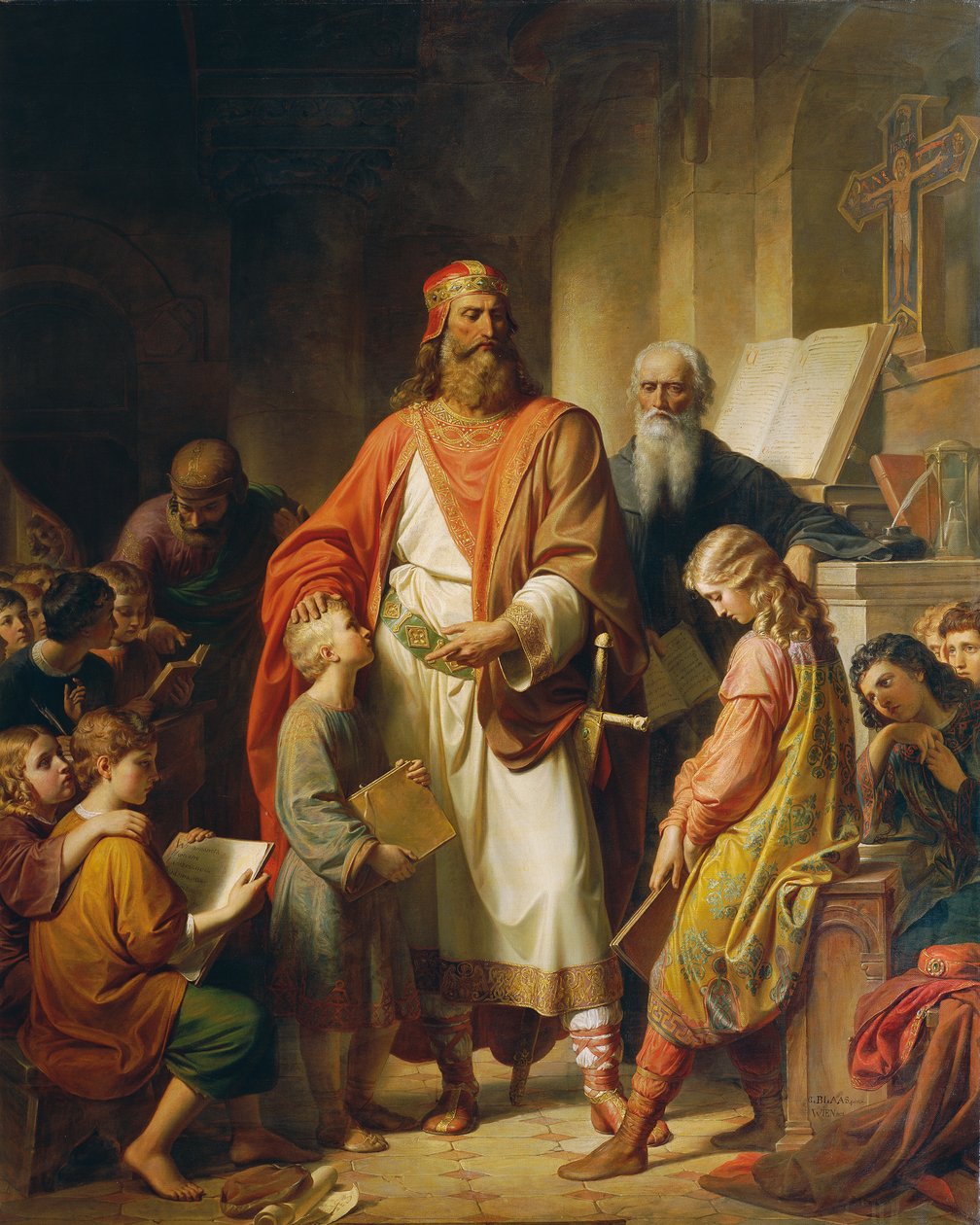 Karl den Store skælder ud på de dårlige elever, 1855. af Karl von Blaas