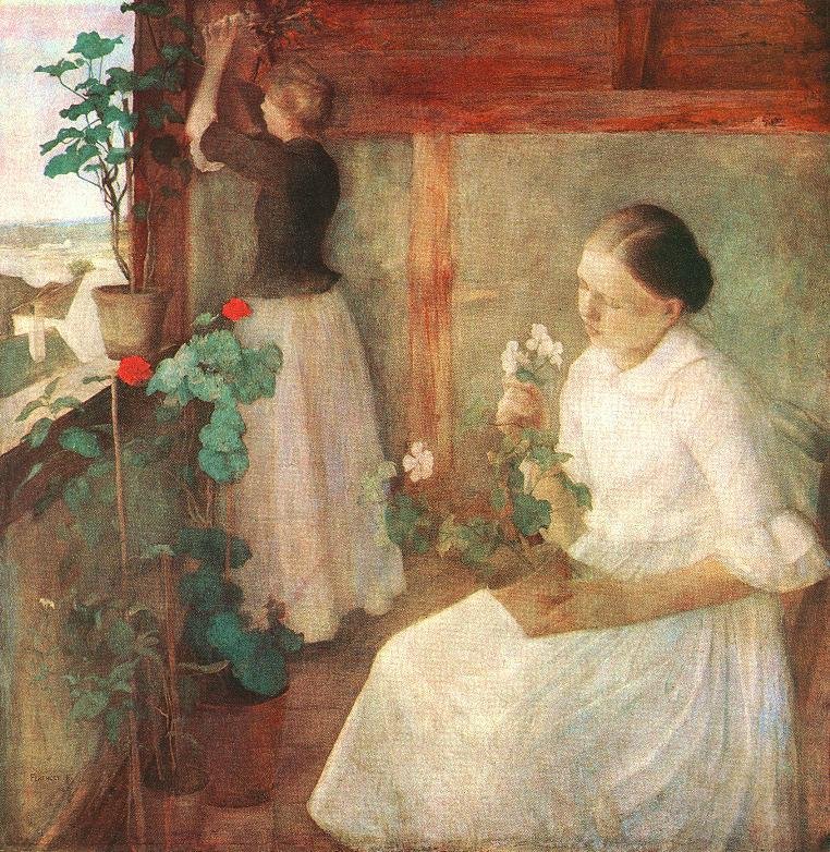 Piger, der tager sig af blomster af Károly Ferenczy