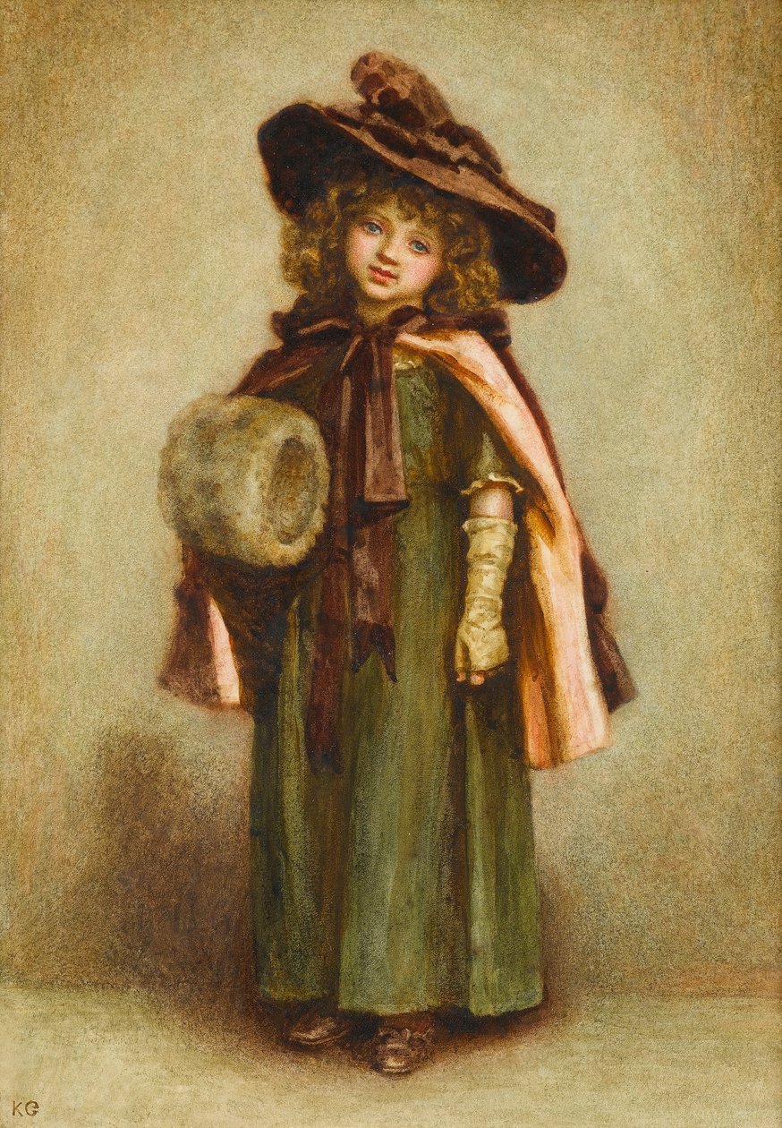 Klar til at gå ud: Pigen med muffen (wc på papir) af Kate Greenaway
