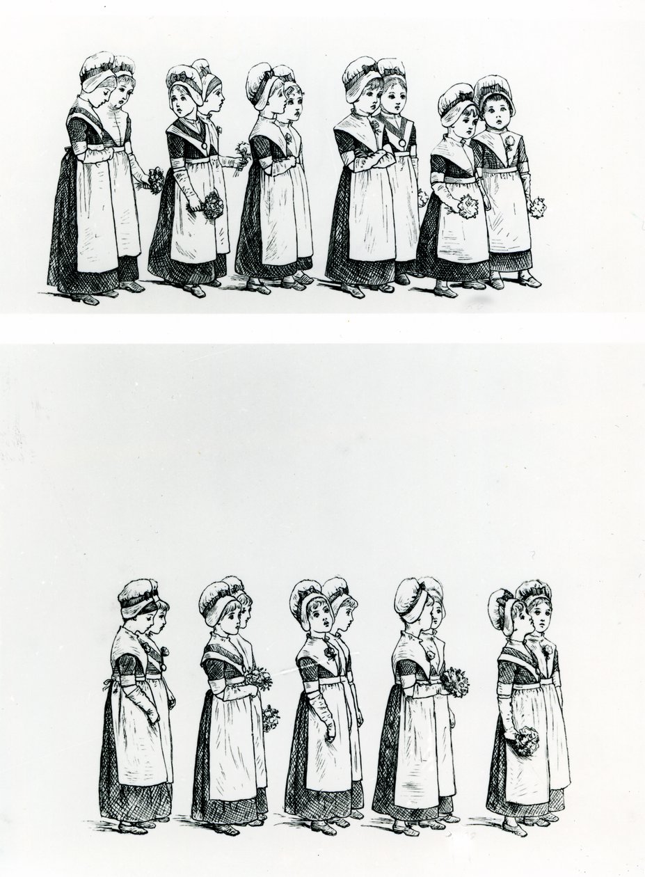 Velgørenhedsbørn, ca. 1880 (gravering) af Kate Greenaway