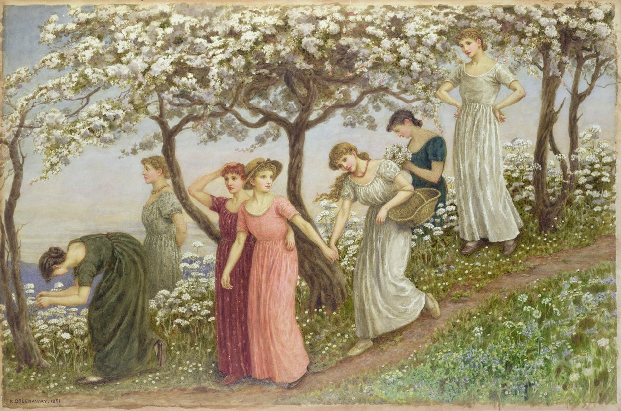 Gennem de hvide blomster, 1891 (wc) af Kate Greenaway
