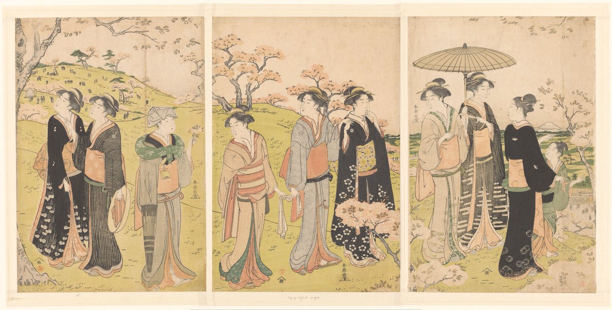 Beundre kirsebærblomsten ved Asukayama af Katsukawa Shuncho