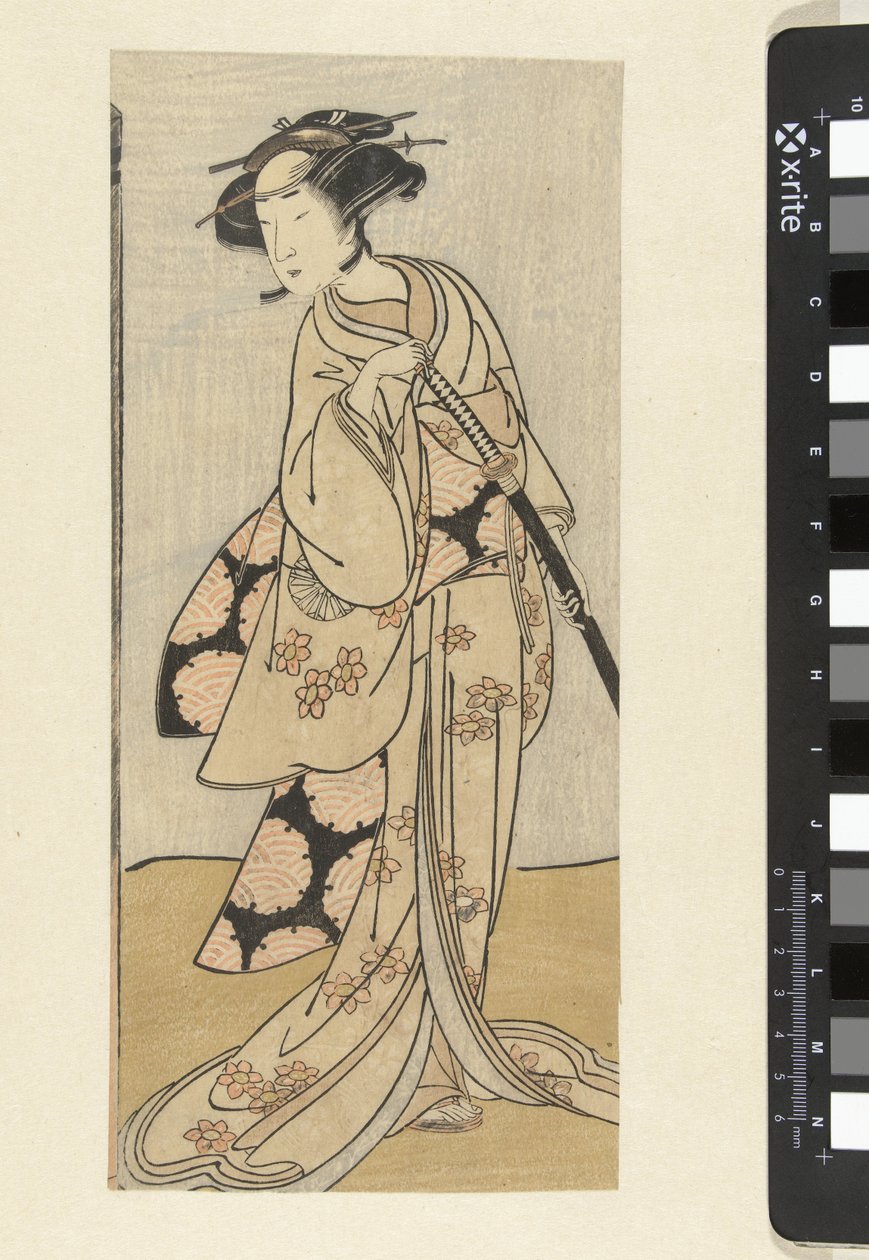 Skuespiller med sværd i kvinderolle af Katsukawa Shunsho (attributed to)