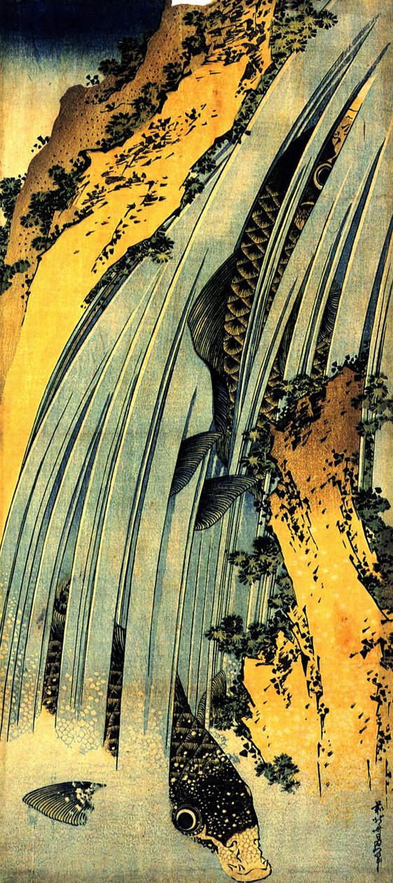 To karper i en kaskade af Katsushika Hokusai