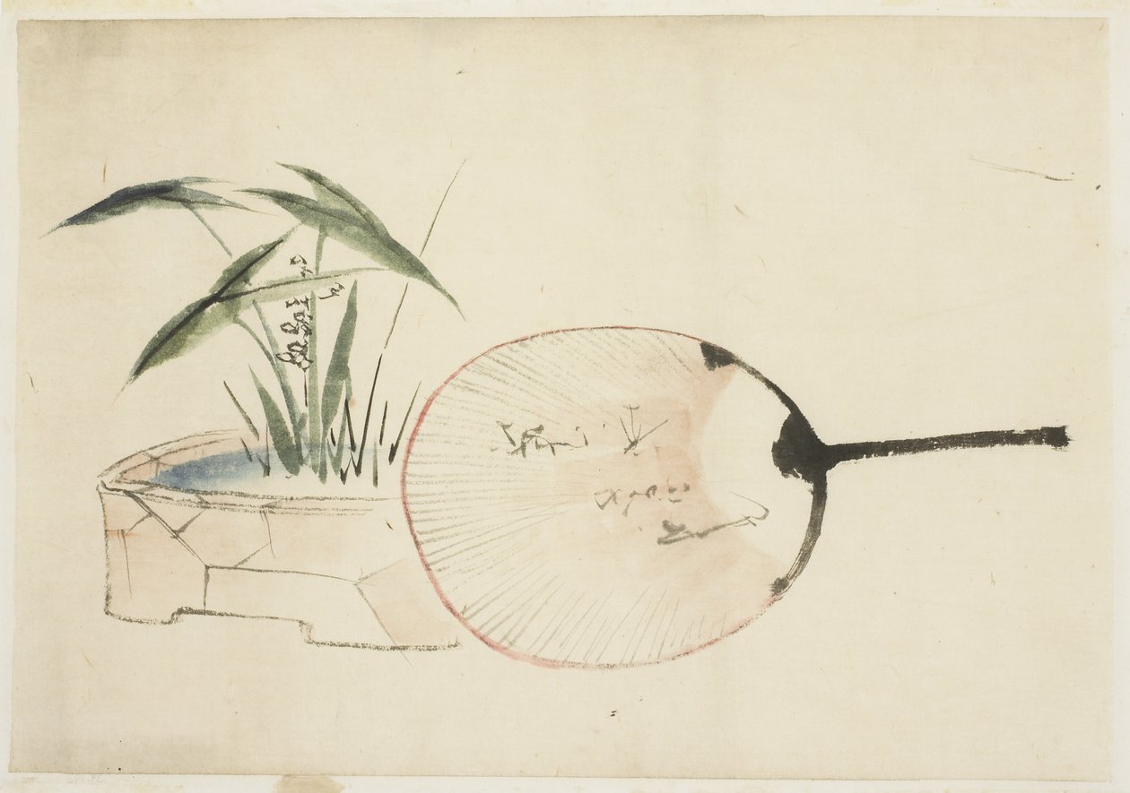 Ventilator og plantearrangement af Katsushika (school of) Hokusai