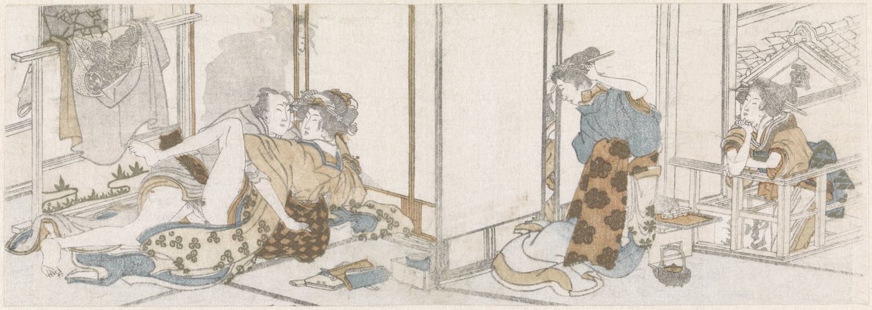 Kærlighedspar spioneret af Katsushika Hokusai (possibly)