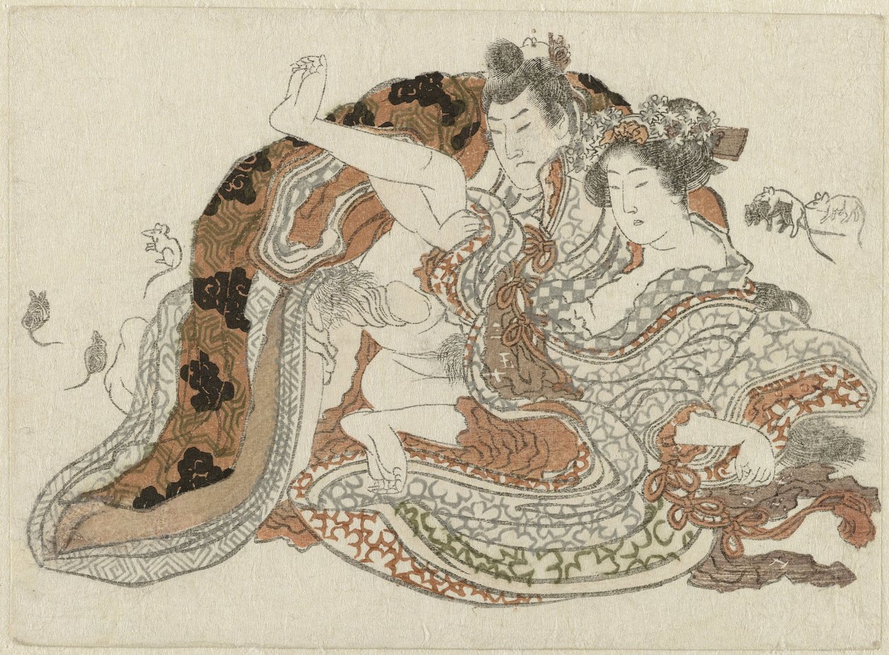 Kærlighedspar og rotter af Katsushika Hokusai (possibly)