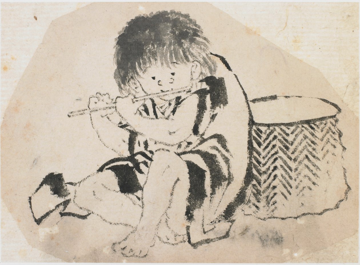 Dreng, der spiller fløjte, Edo-periode, ca. 1840. af Katsushika Hokusai