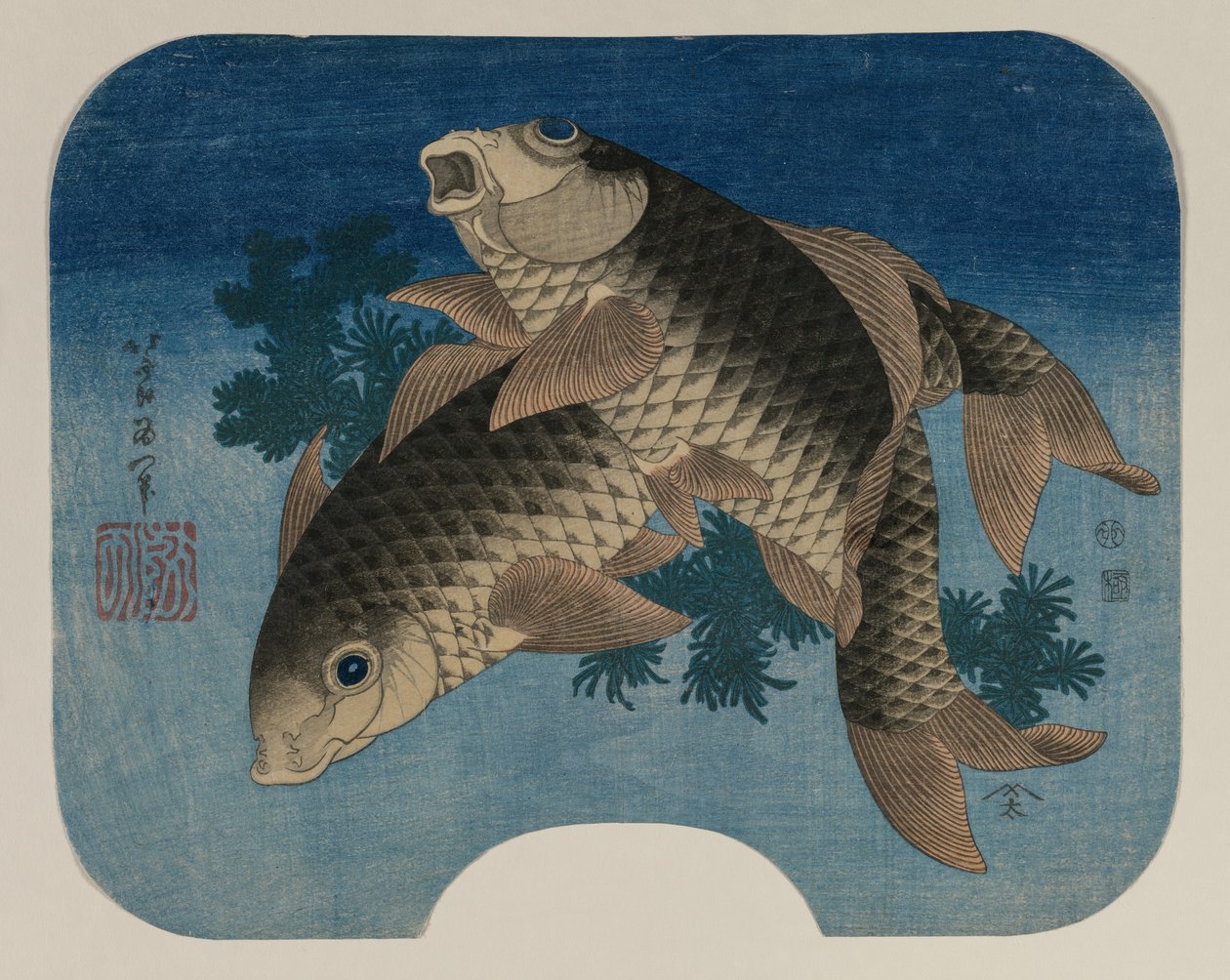 Karpesvømning ved Water Weeds af Katsushika Hokusai