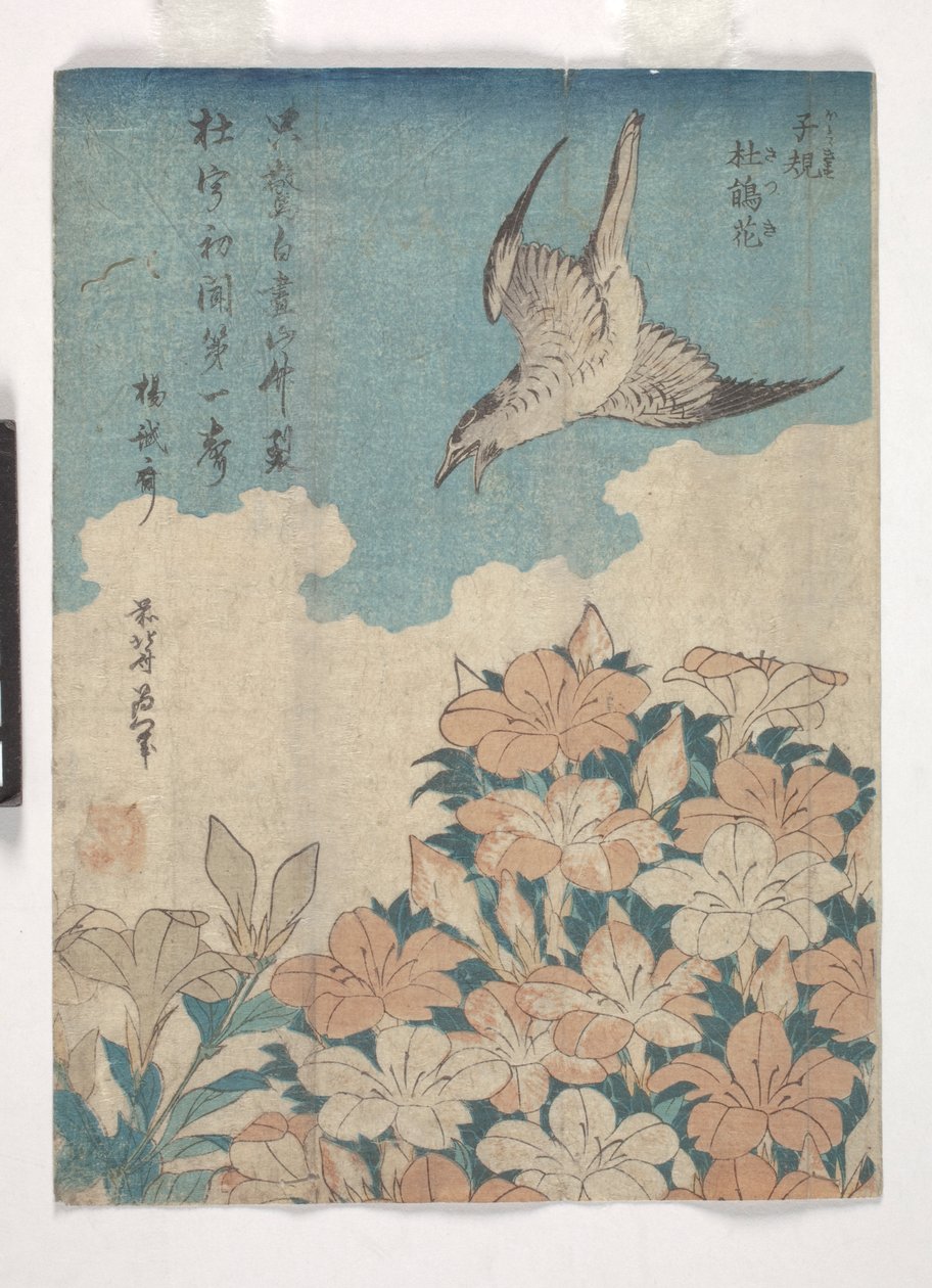 Gøg og Azalea (farvet træsnit) af Katsushika Hokusai
