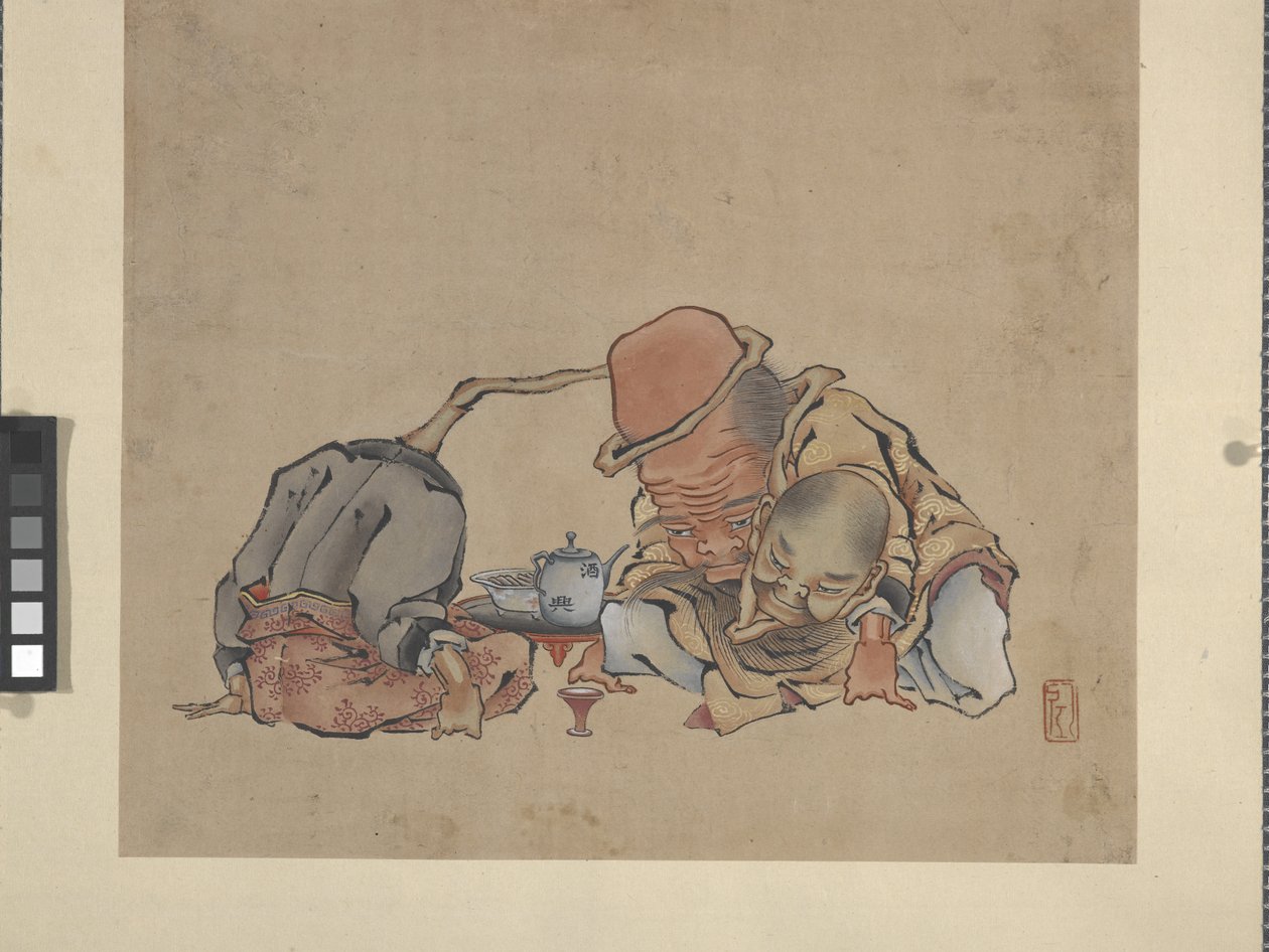Drikkevin (blæk og farver på papir) af Katsushika Hokusai