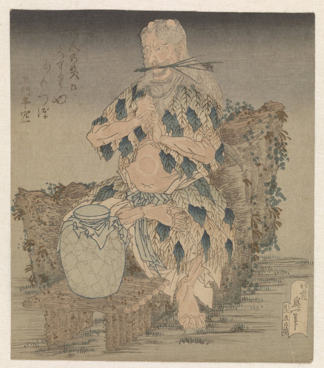 Mand i en kappe af blade af Katsushika Hokusai