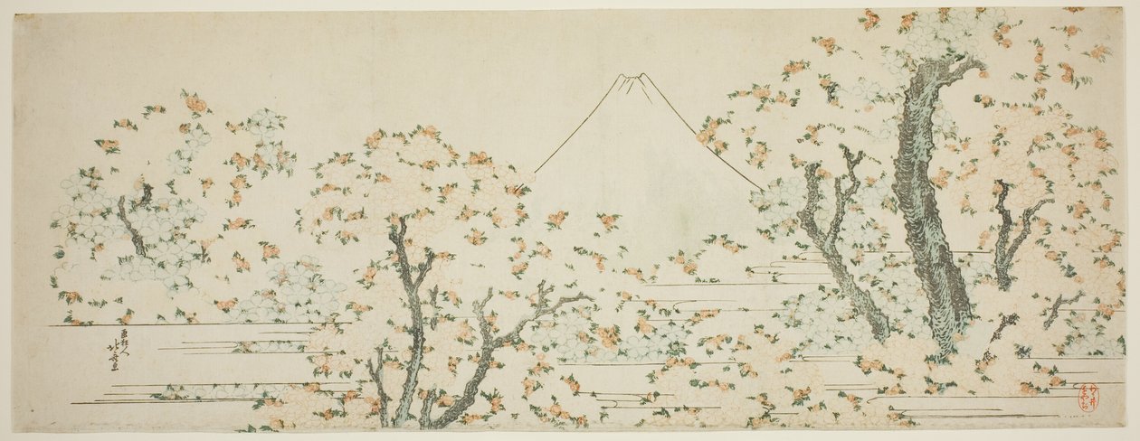 Mount Fuji med kirsebærtræer i blomst af Katsushika Hokusai