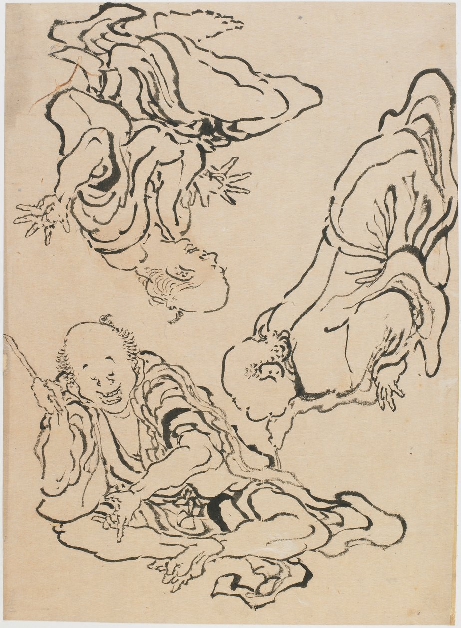 Tre mænd gestikulerende, slutningen af det 18.-begyndelsen af det 19. århundrede. af Katsushika Hokusai