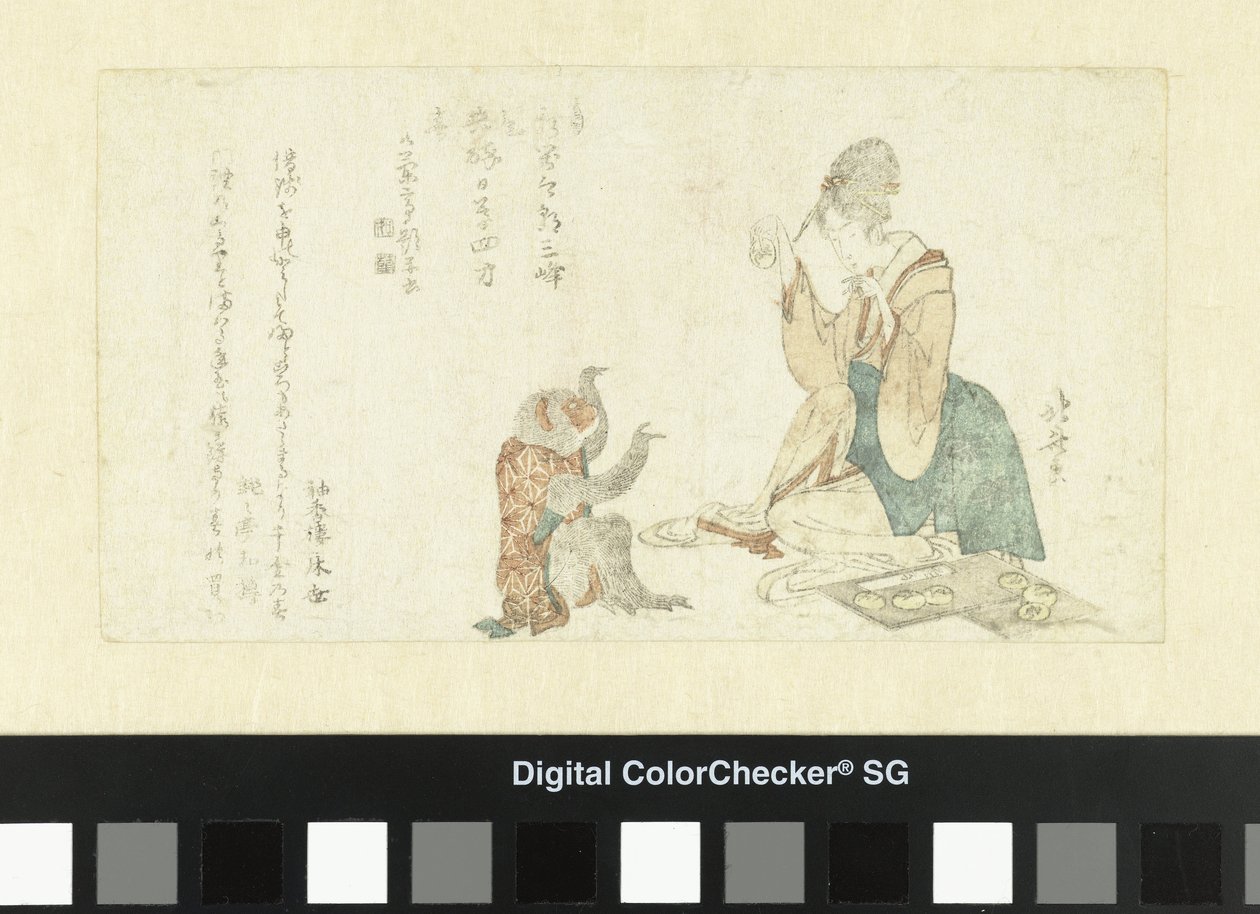 Kvinde leger med abe af Katsushika Hokusai