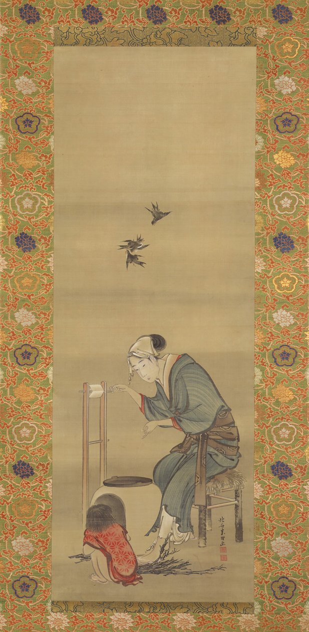 Kvinde spinder silke, dateret 1790. af Katsushika Hokusai