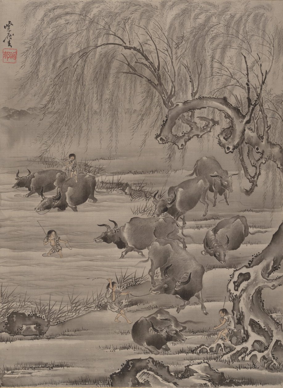 Buffalo and Herdsman, ca. 1887. af Kawanabe Kyosai