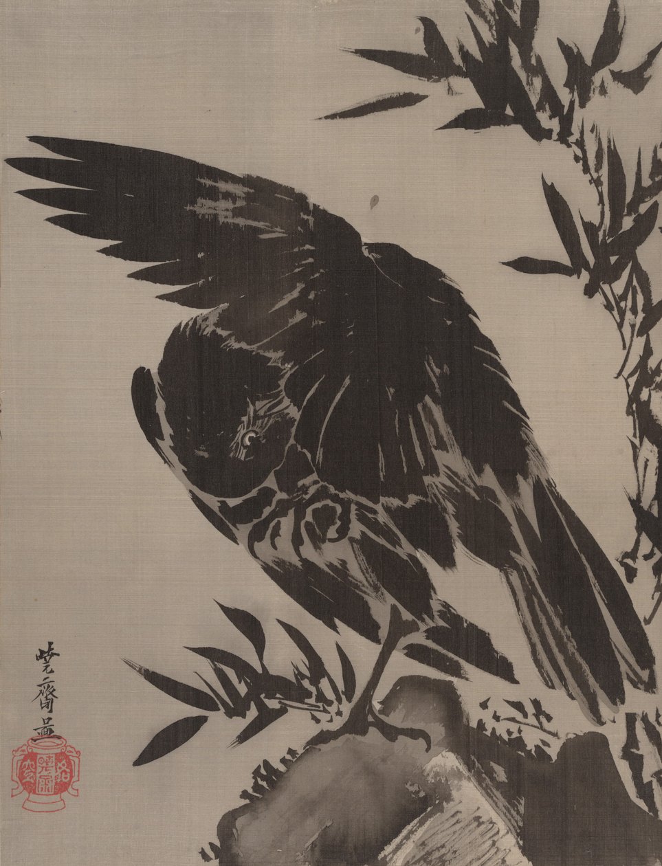 Krage på en klippe, ca. 1887. af Kawanabe Kyosai