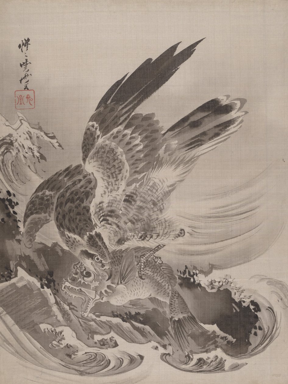 Eagle Attacking Fish, ca. 1887. af Kawanabe Kyosai