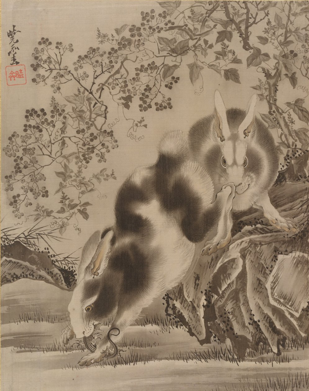 kaniner, ca. 1887. af Kawanabe Kyosai