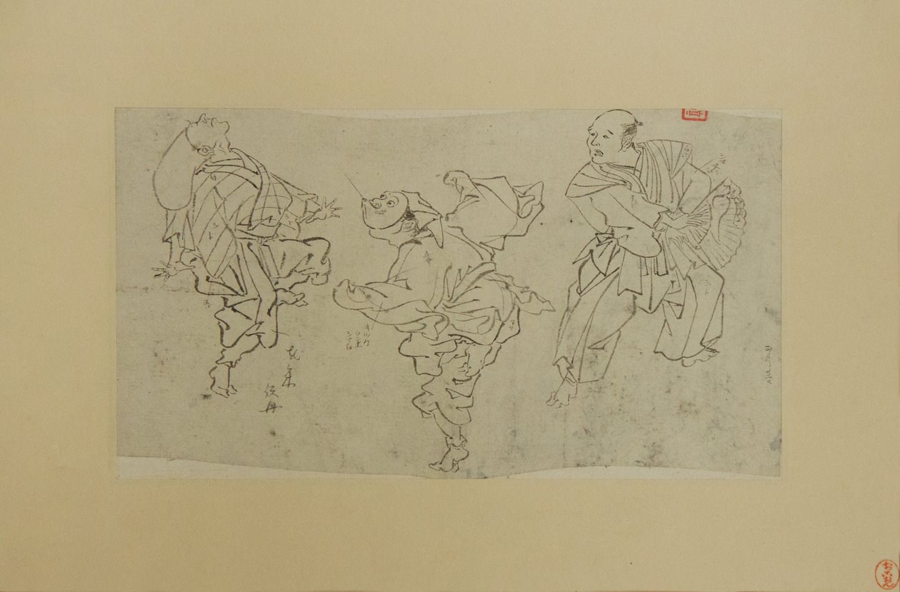Tre Kyogen-dansere, slutningen af det 19. århundrede. af Kawanabe Kyosai