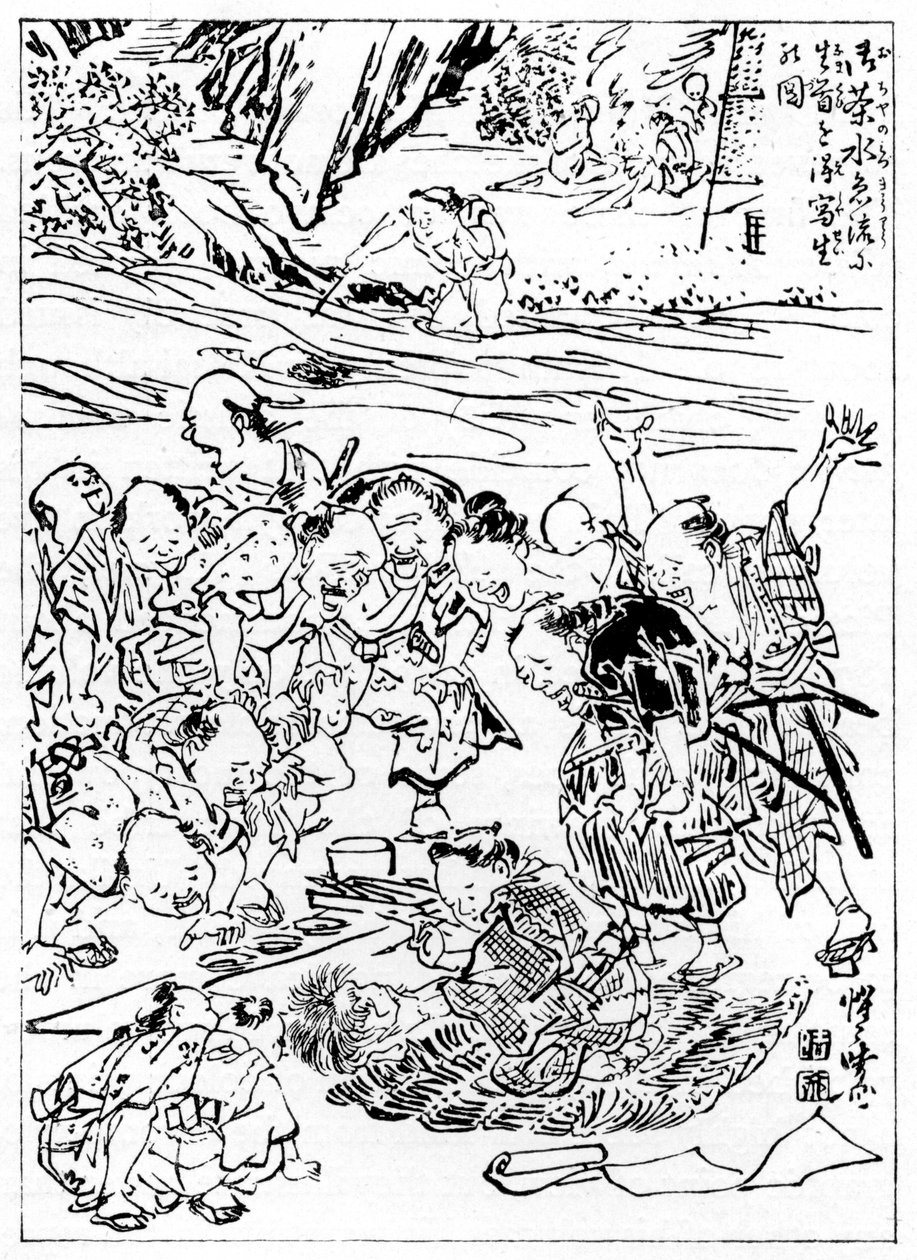 Ung Kyôsai tegner det afhuggede hoved, 1898. af Kawanabe Kyosai