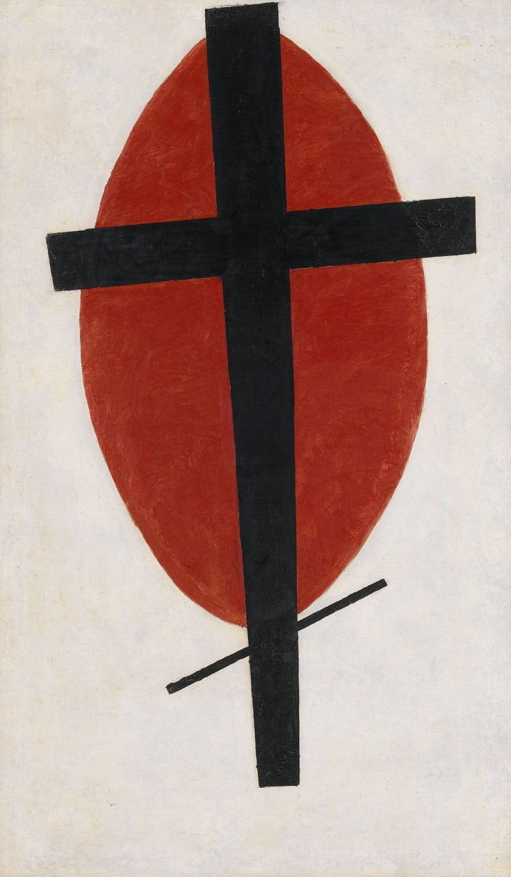 Mystic Suprematism sort kors på rød oval af Kazimir Severinovich Malevich