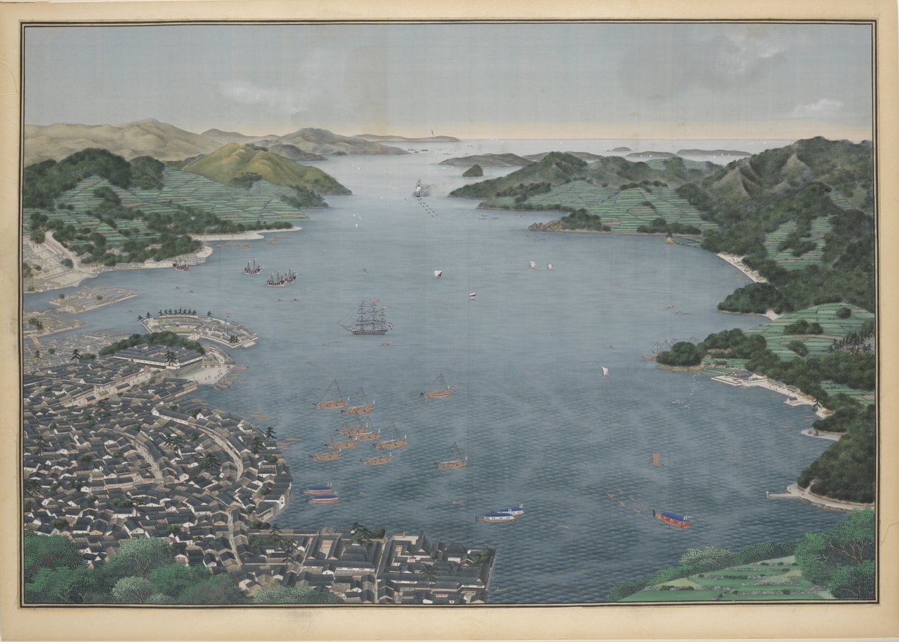 Udsigt over Nagasaki-bugten, ca. 1833. af Keiga Kawahara