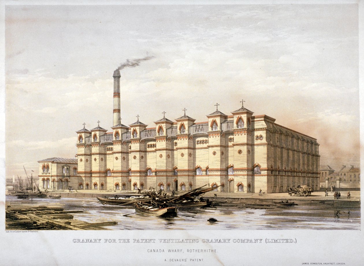 Granary on Canada Wharf, Rotherhithe, London, c1860 af Kell Brothers