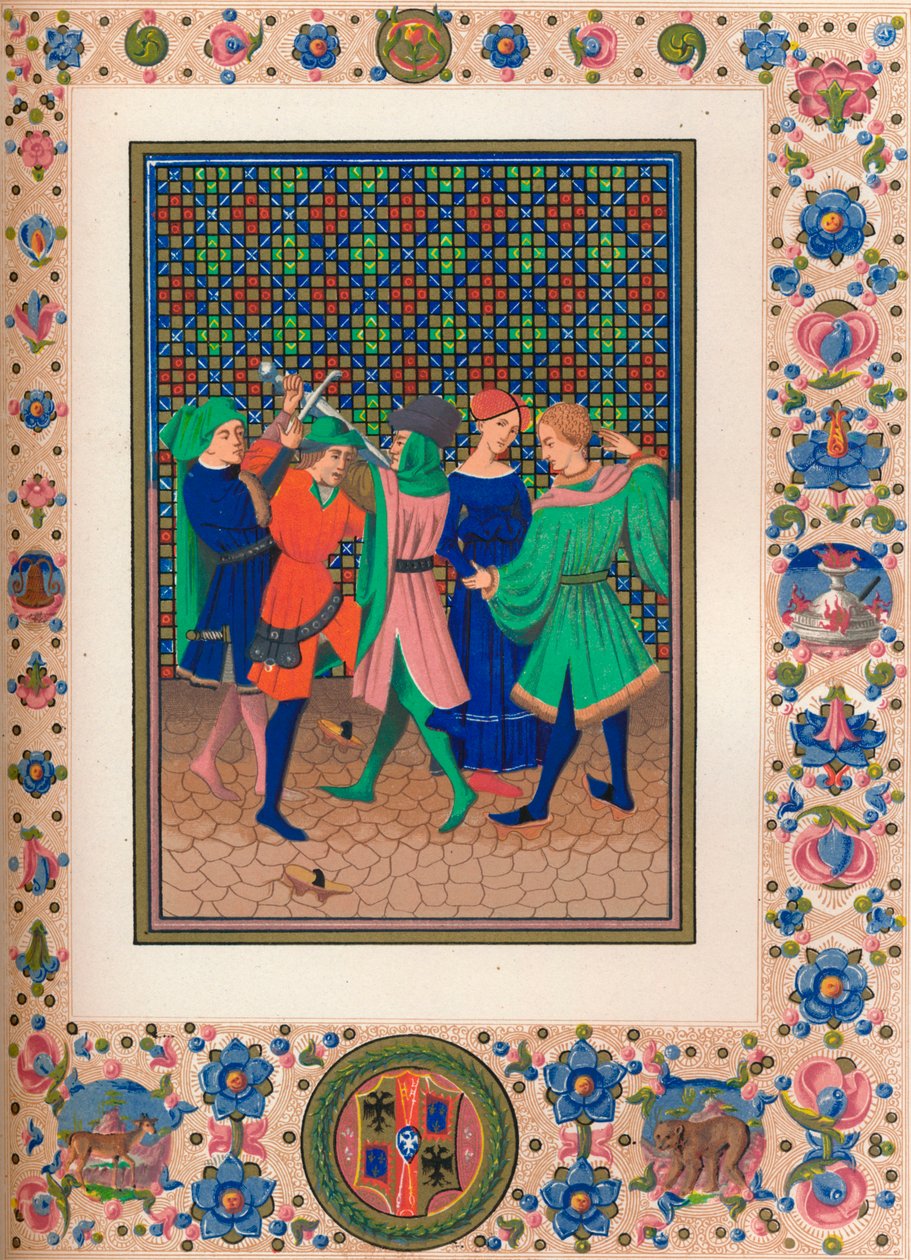 Scene fra et oplyst manuskript, 1400-tallet, 1849. af Kellerhoven