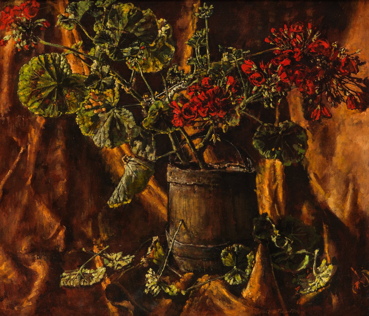 Stilleben med Begonia (olie på lærred) af Kenneth Newton