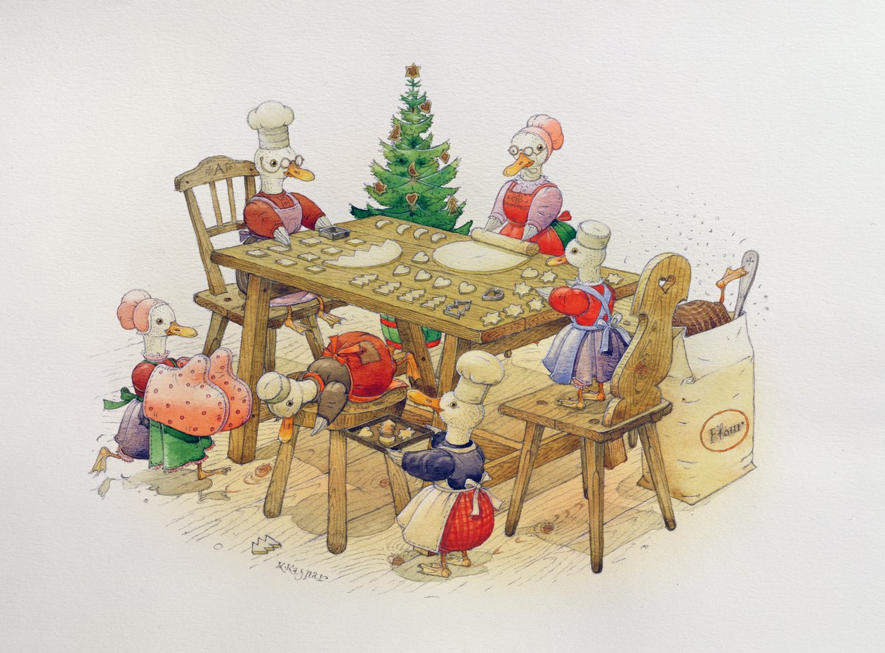 Ducks Christmas, 1999 (wc på papir) af Kestutis Kasparavicius