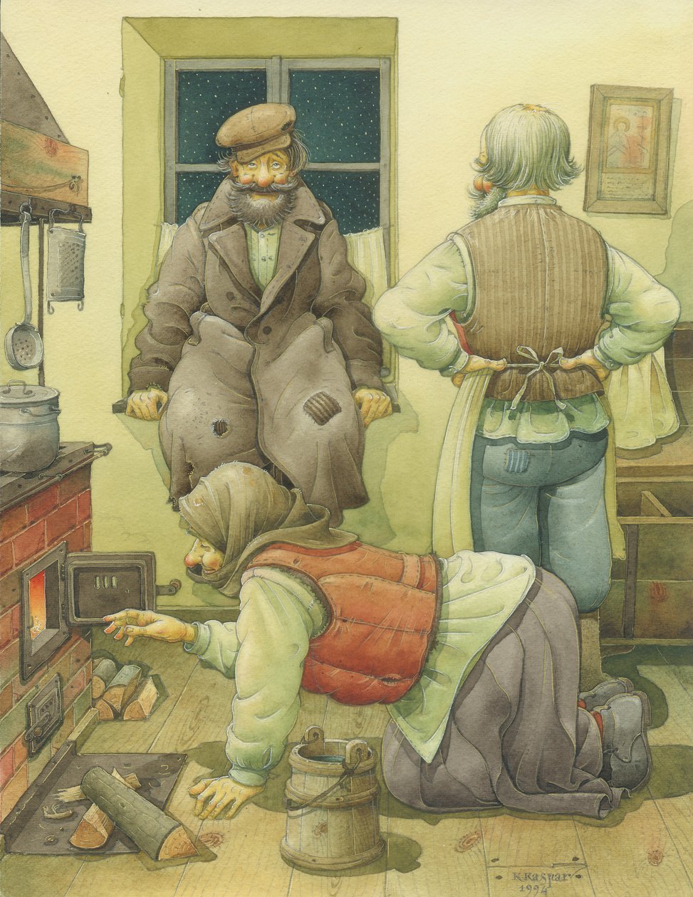 Russian Scene 04, 1994 (wc på papir) af Kestutis Kasparavicius