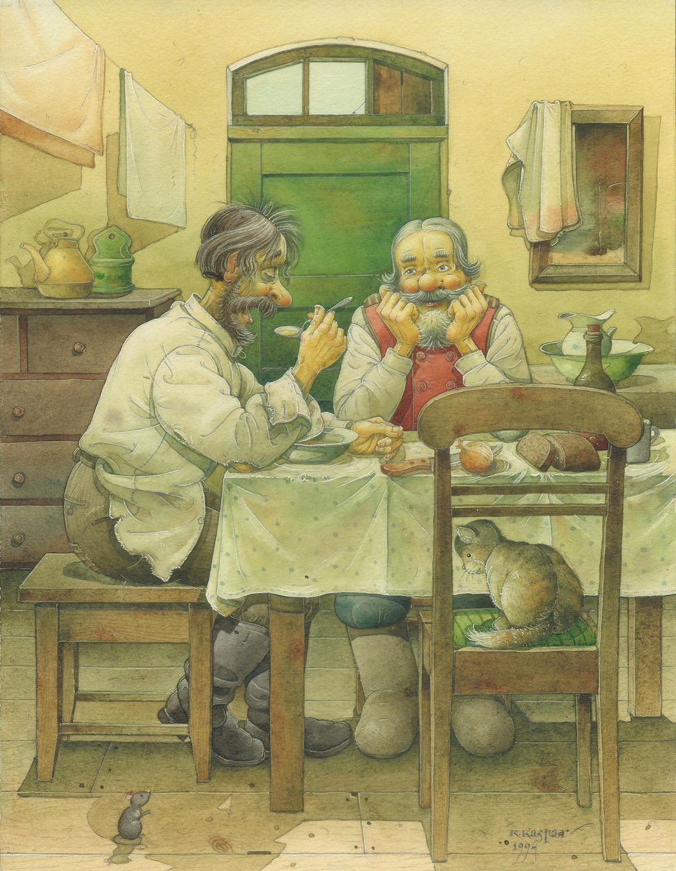 Russian Scene 06, 1994 (wc på papir) af Kestutis Kasparavicius