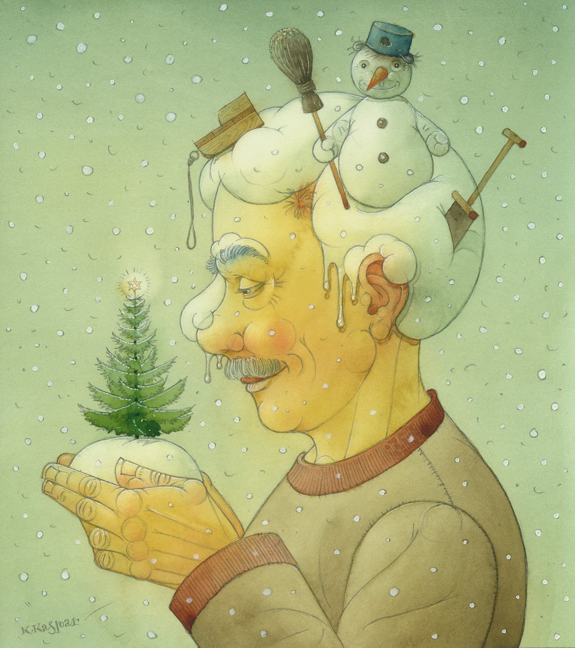 Snowy Winter, 2006 (wc på papir) af Kestutis Kasparavicius