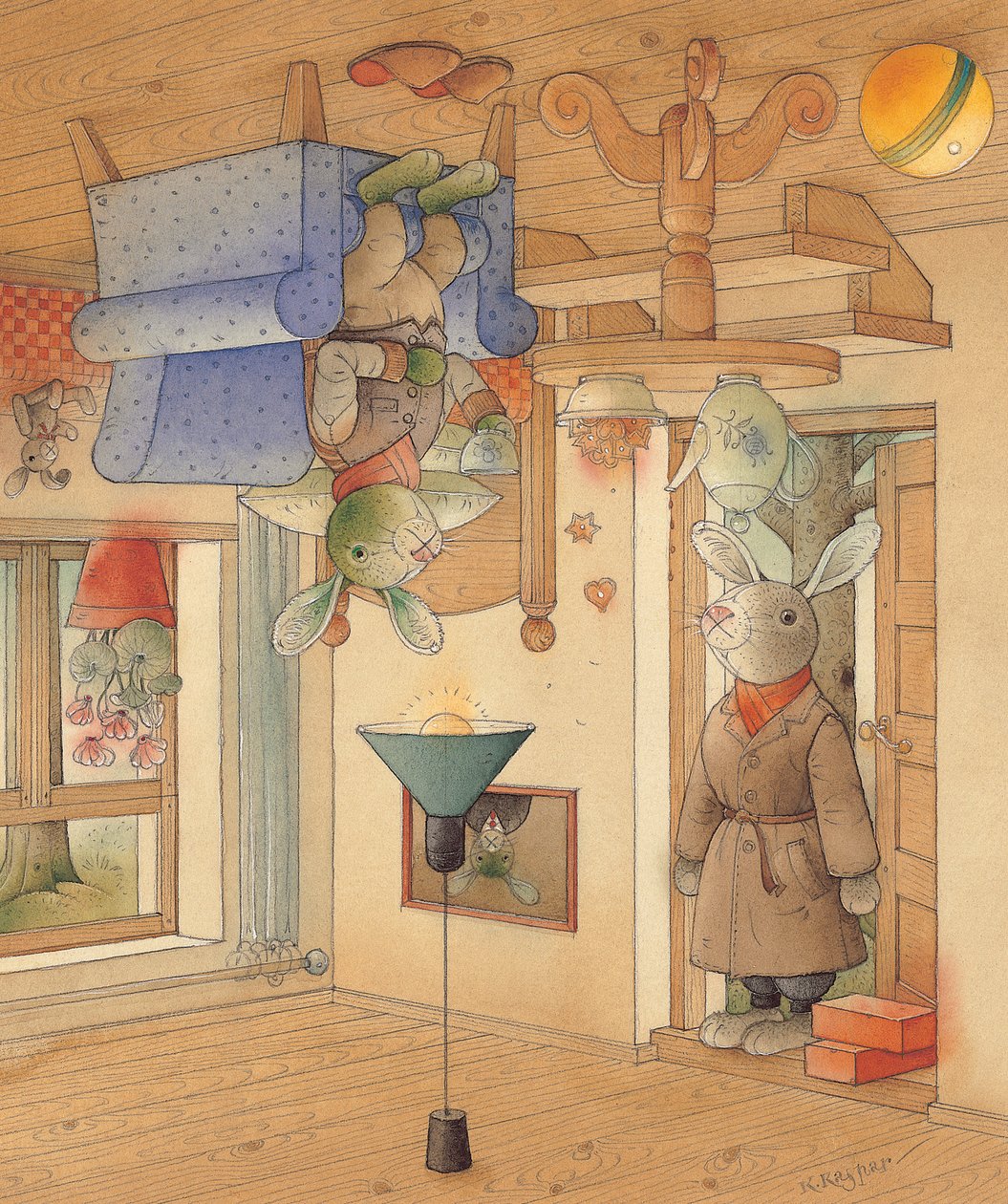 Two Rabbits, 2005 (wc på papir) af Kestutis Kasparavicius