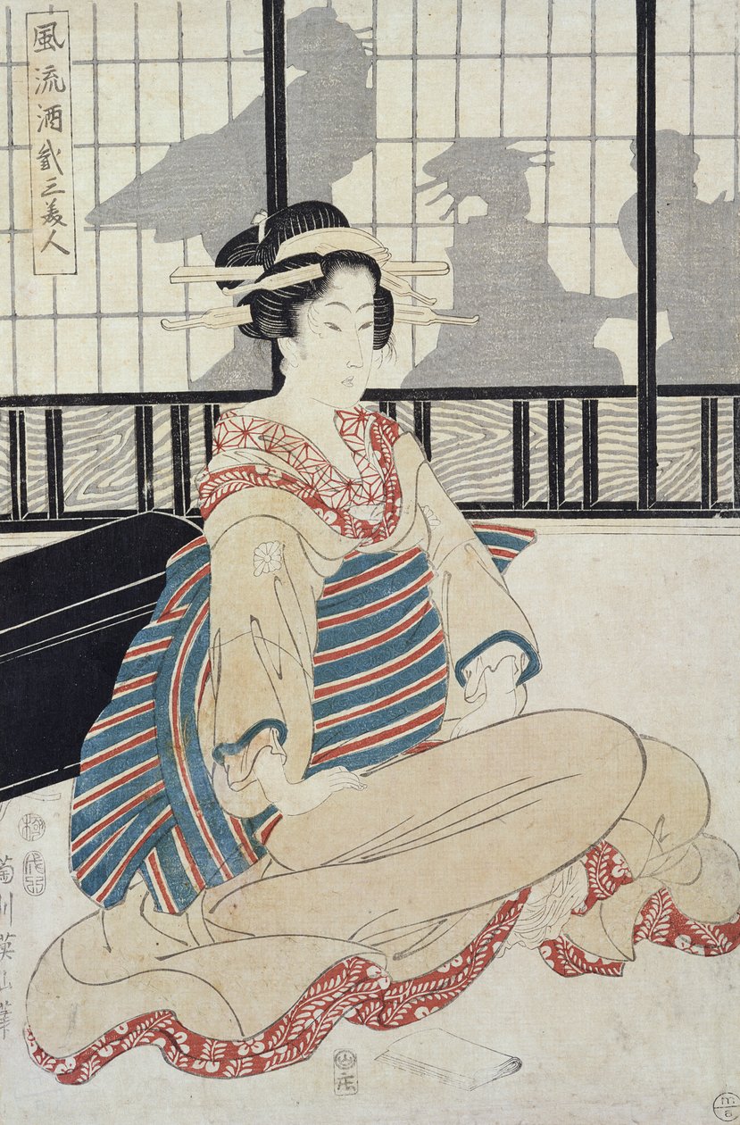 Siddende Courtesan (træbloktryk i farver) af Kikukawa Eizan
