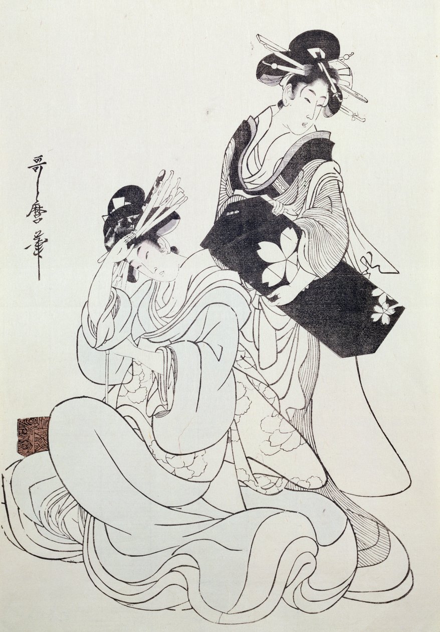 To kvindefigurer (træblok i farver, 4. blok) af Kitagawa Utamaro